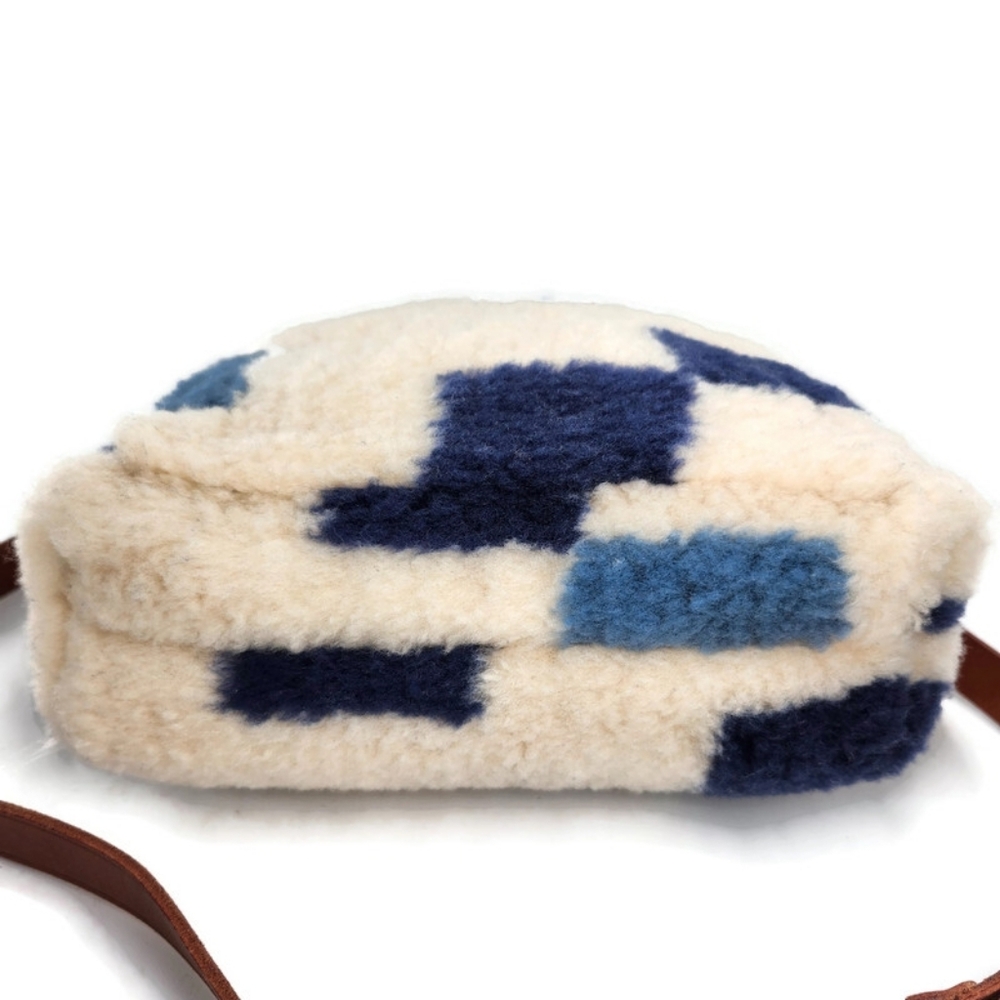 Madewell Transport White & Blue   Checkered Sherpa Small Satchel Crossbody Bag - Picture 6 of 14